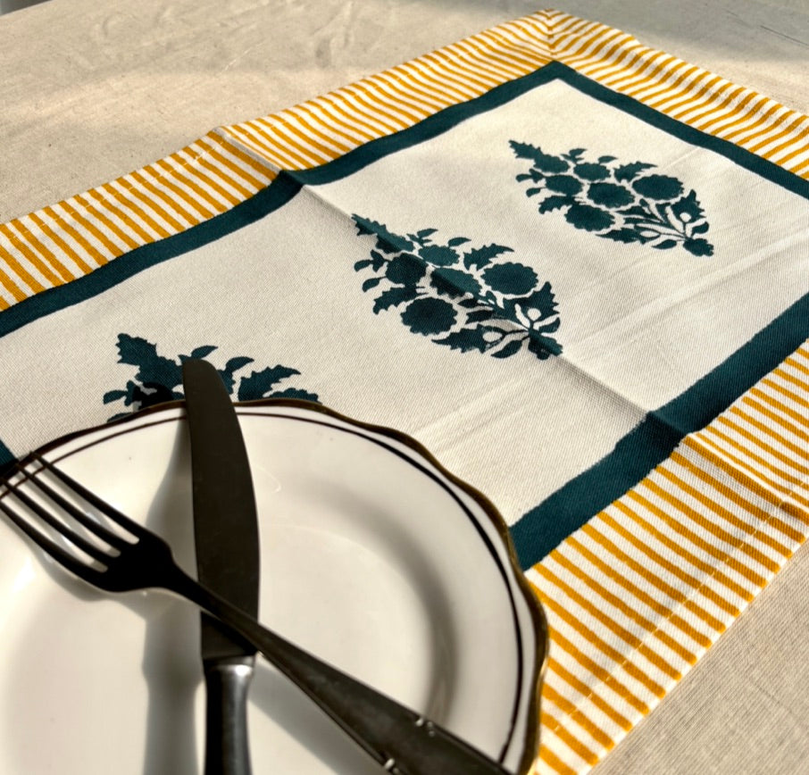 Cotton Dining Table Placemats | Set of 2 | Blue & Yellow