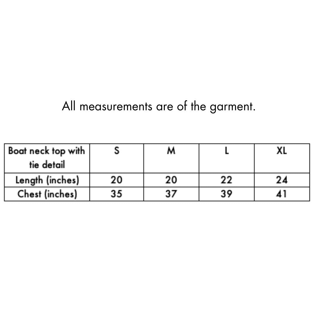 Boat neck top with back tie detail