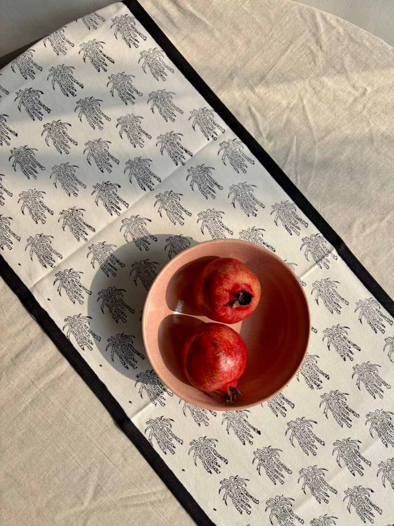 Monochrome Hand Block Printed Table Runner | Black & Off-White