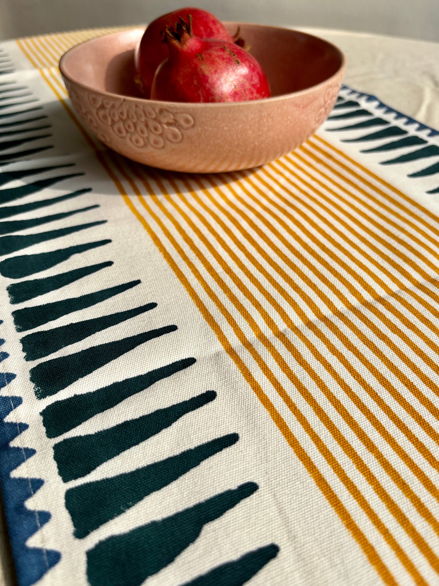 Hand Block Printed Table Runner | Blue & Yellow