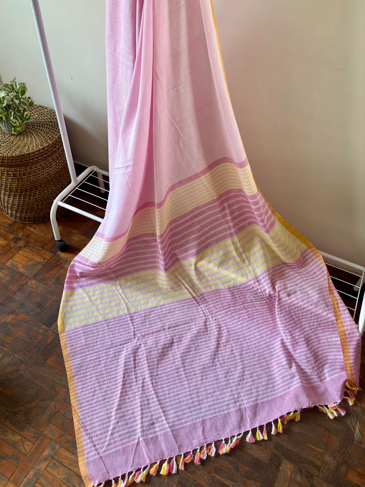 Handloom Cotton Saree | Rose Lemon Summer Saree | Pink & Yellow