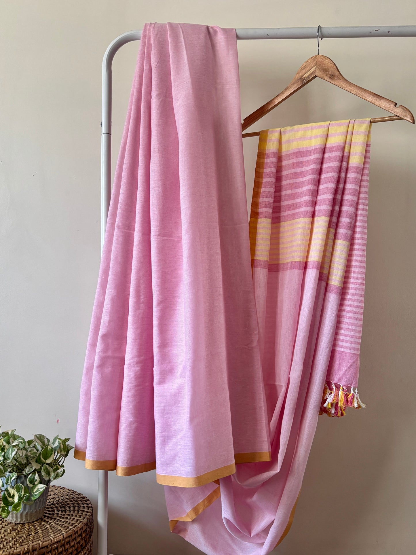 Handloom Cotton Saree | Rose Lemon Summer Saree | Pink & Yellow
