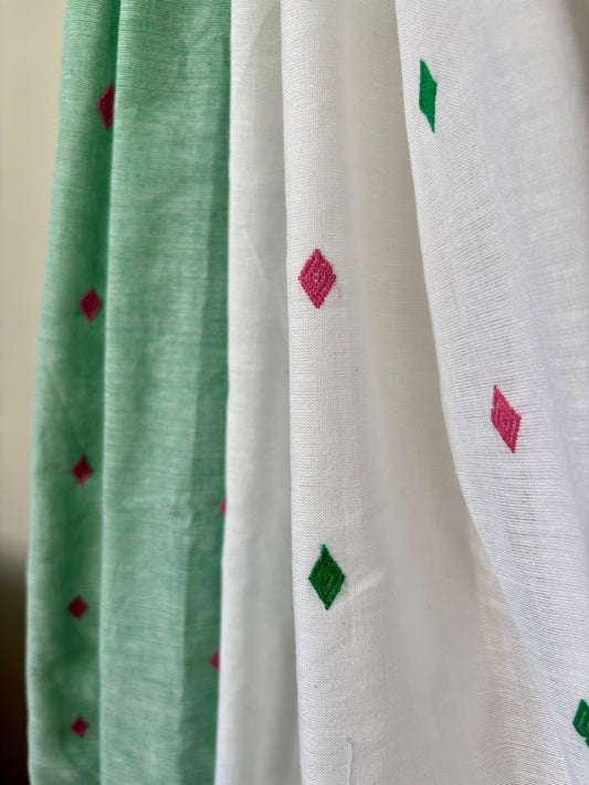 cotton saree with diamond shaped handwoven motifs