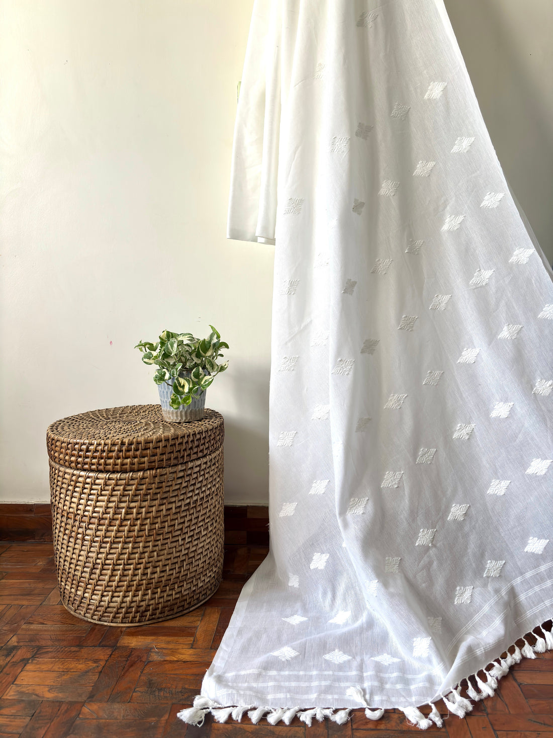 white on white cotton saree