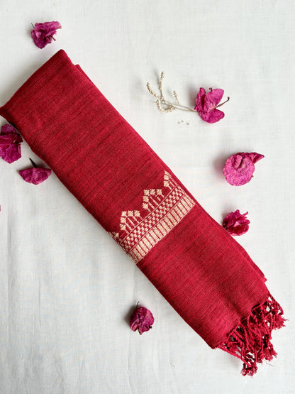 Ahimsa Silk Stole in Red with Beige Border | Natural Dyes