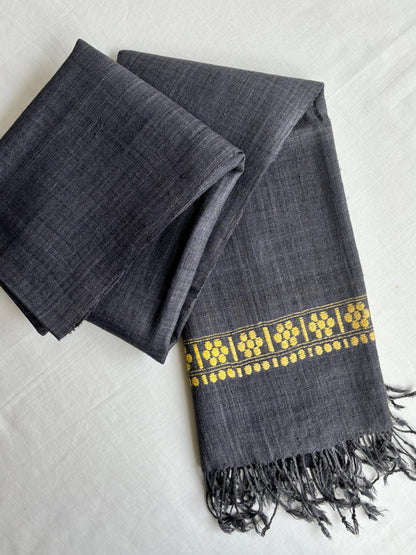 Grey Ahimsa Silk Stole with Yellow border | Natural Dyes