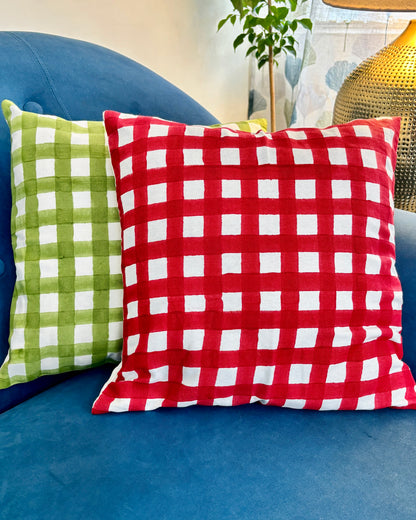 Cotton Cushion Cover | Checks Print | Rich Red