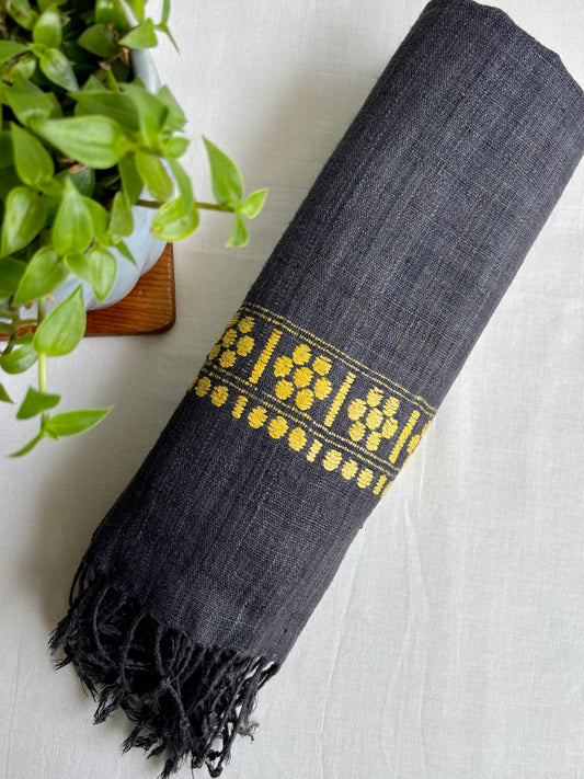 Grey Ahimsa Silk Stole with Yellow border | Natural Dyes