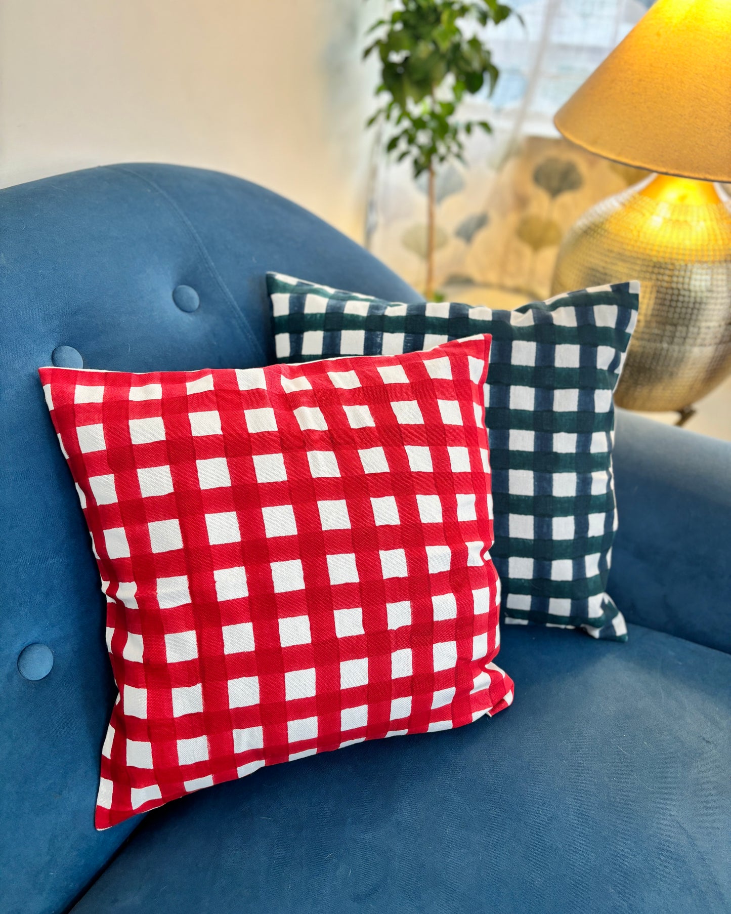Cotton Cushion Cover | Checks Print | Rich Red