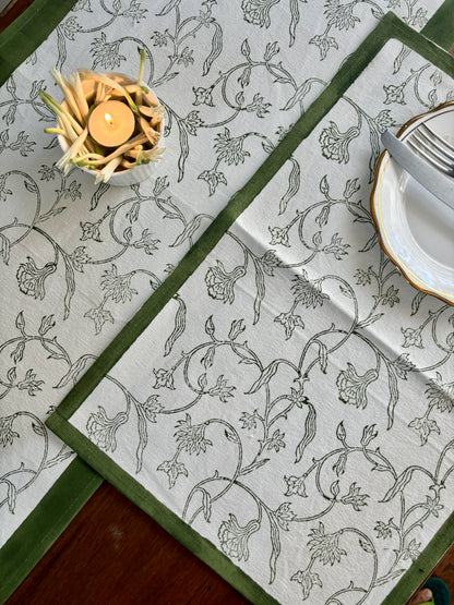 Dining Table Placemats | Floral | Olive Green | Set of 6