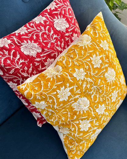 Cotton Cushion Cover | Floral Print | Mustard Yellow