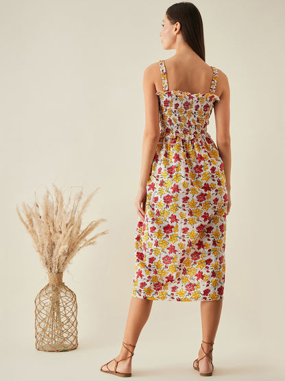 Midi dress for women | Red, yellow, white