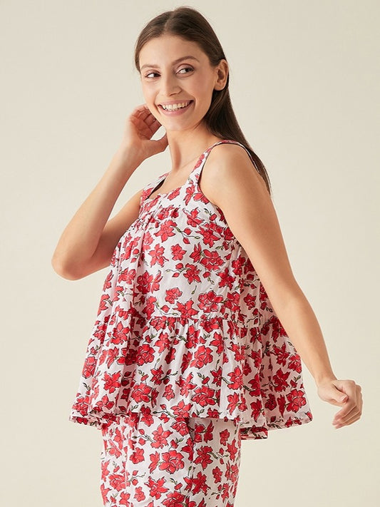 Sleeveless flared top for women | Red