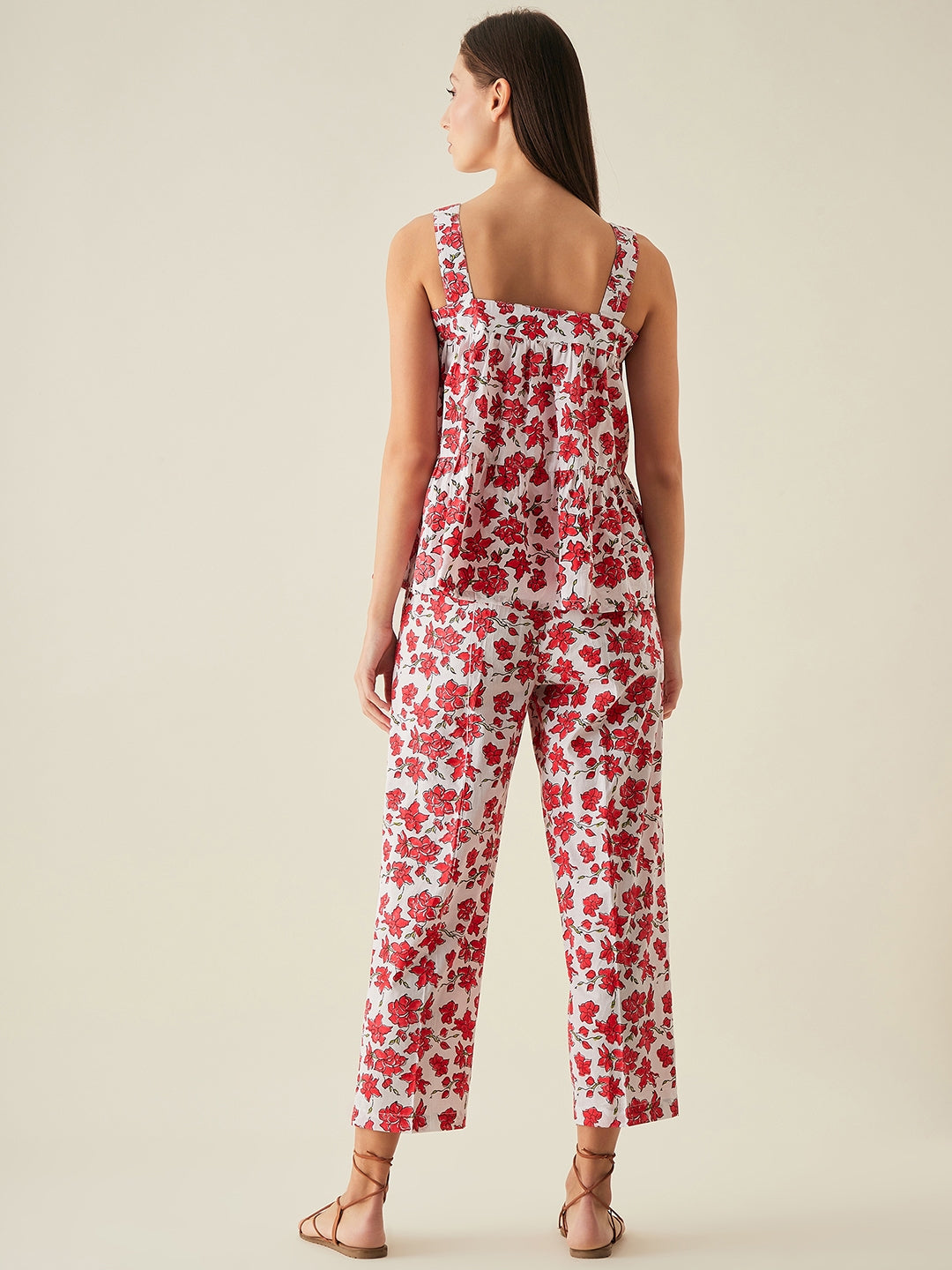 Set of 2- Block Print Cotton Red Co-ord Set