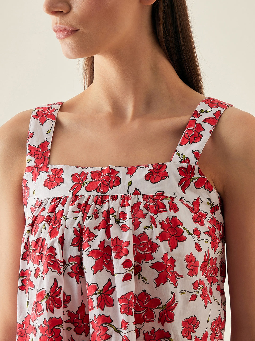 Set of 2- Block Print Cotton Red Co-ord Set