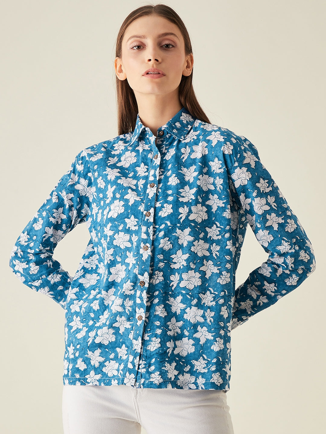 Regular fit full sleeved shirt for women | Blue