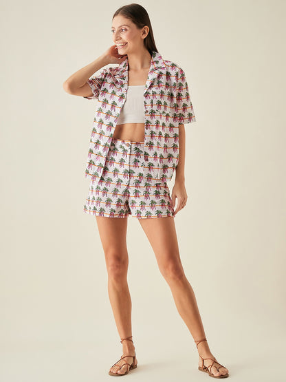 Floral print shorts for women | Pink, green, white