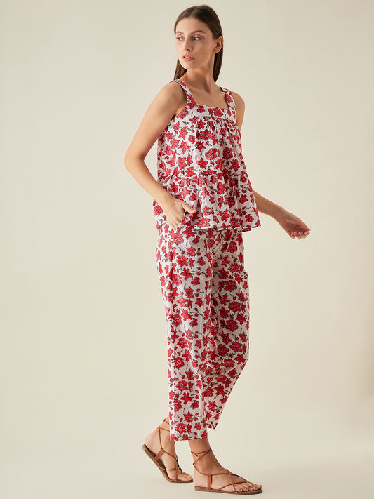 Set of 2- Block Print Cotton Red Co-ord Set