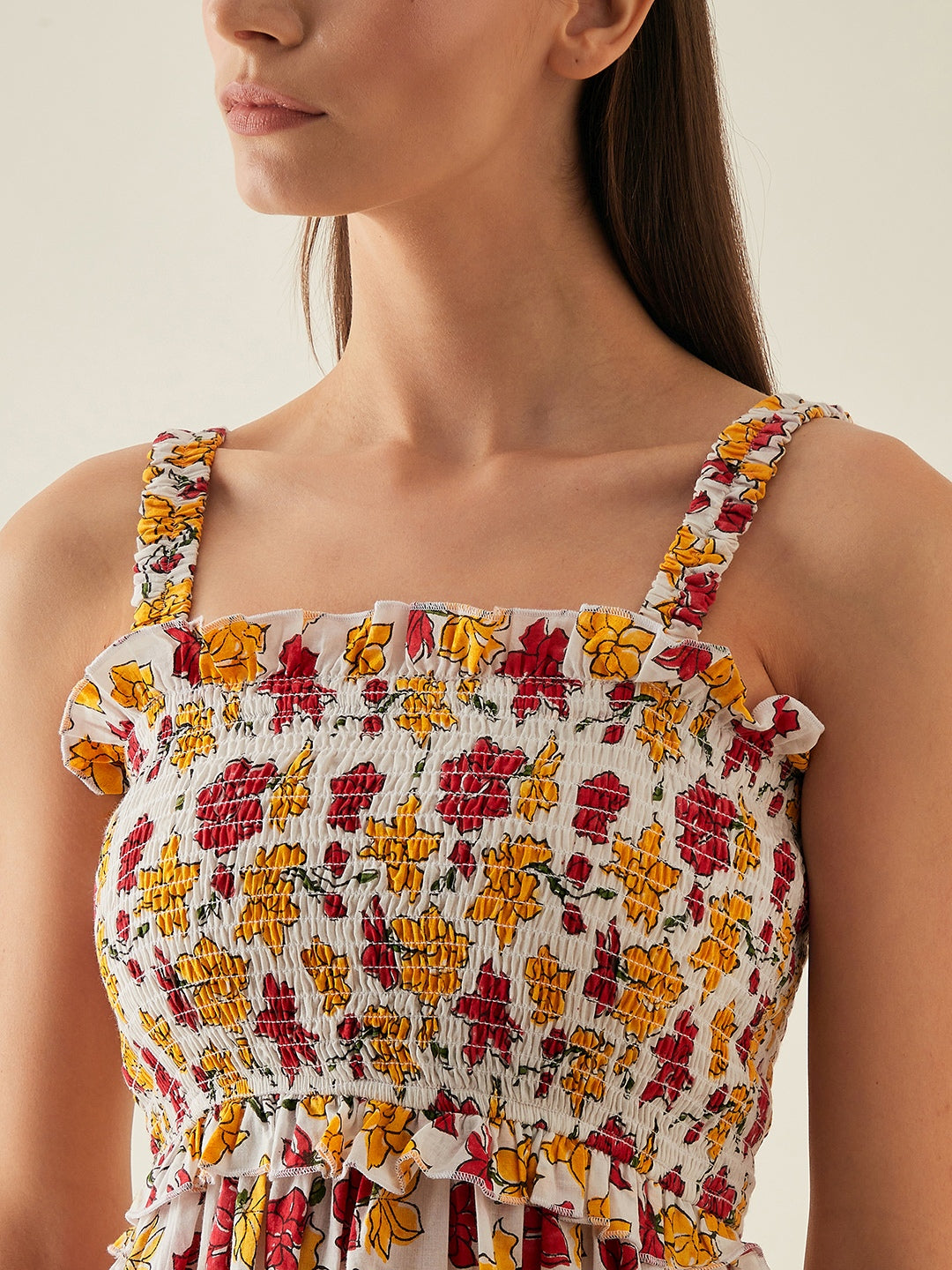 Midi dress for women | Red, yellow, white