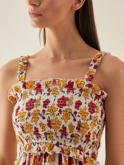 Midi dress for women | Red, yellow, white