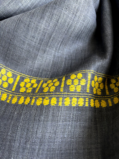Grey Ahimsa Silk Stole with Yellow border | Natural Dyes