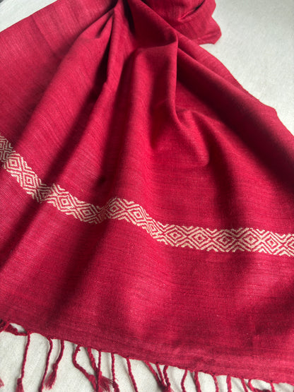 handloom red silk stole for gift ideas
