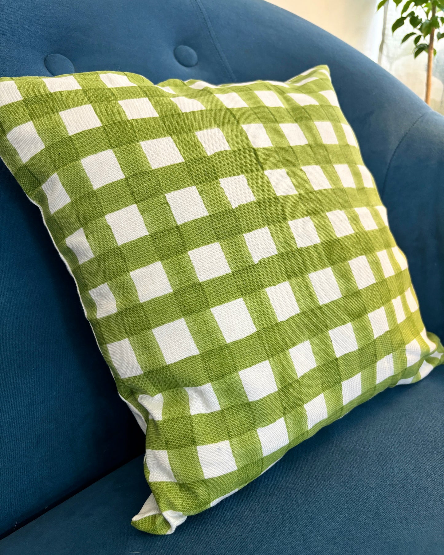 Cotton Cushion Cover | Checks Print | Avocado Green