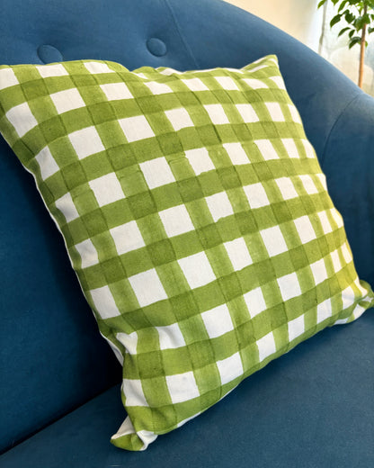 Cotton Cushion Cover | Checks Print | Avocado Green