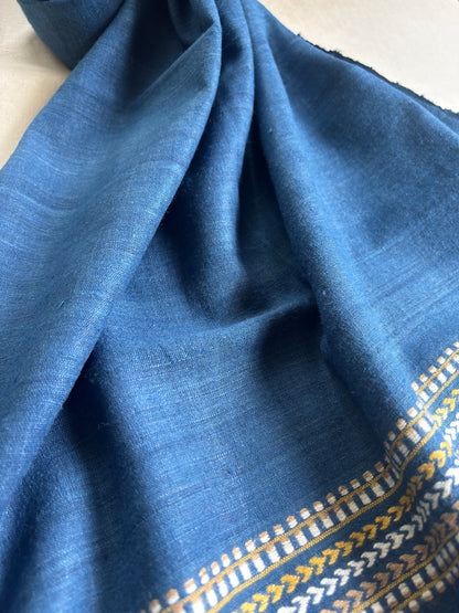 Blue Ahimsa Silk Scarf with Striped Arrow Border | Indigo Dyes