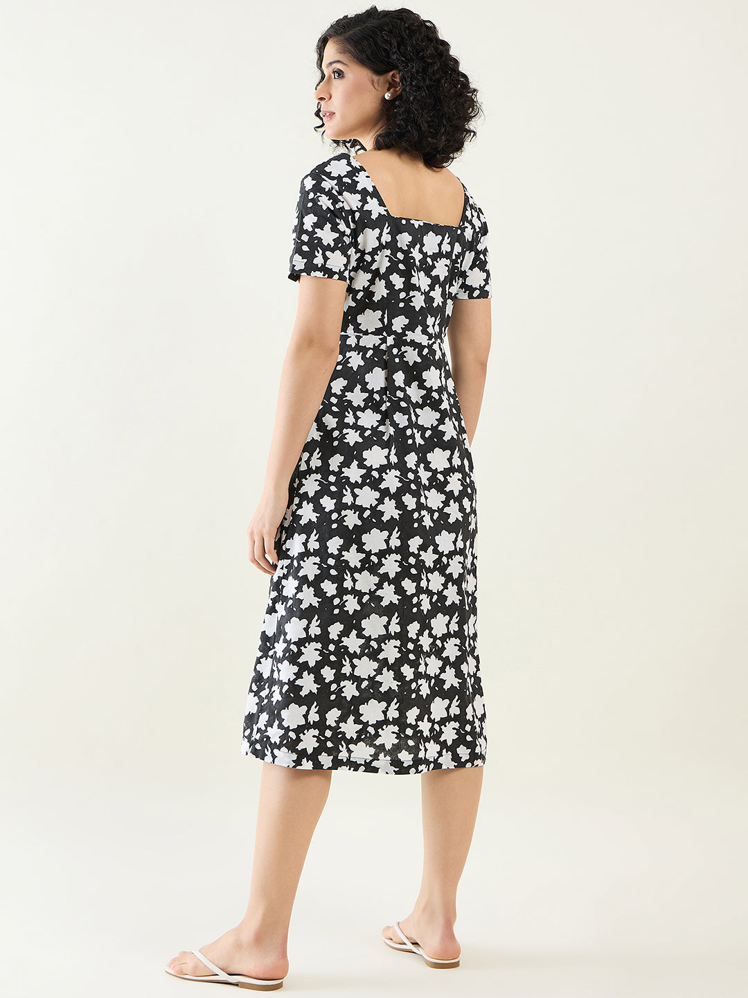 A-line Midi Dress with Side Pocket for Women | Monochrome
