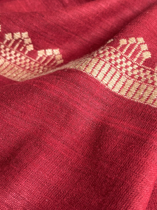 Ahimsa Silk Stole in Red with Beige Border | Natural Dyes