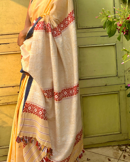 Handwoven Cotton Silk Sari | Butter Yellow
