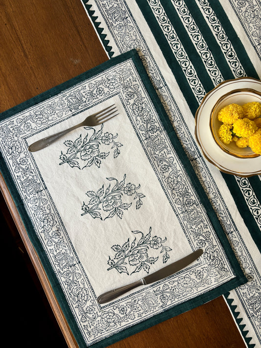 Dining Table Placemats | Floral & Geometric |Teal Blue | Set of 6