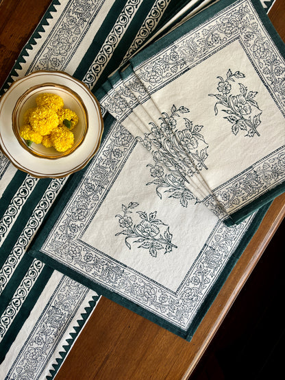Dining Table Placemats | Floral & Geometric |Teal Blue | Set of 6