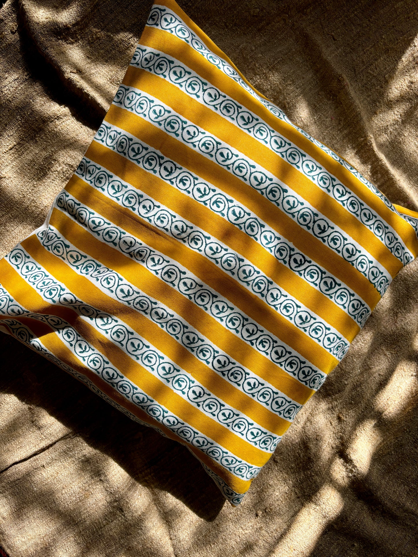 Cotton Cushion Cover | Floral & Geometric Print | Mustard Yellow & Blue