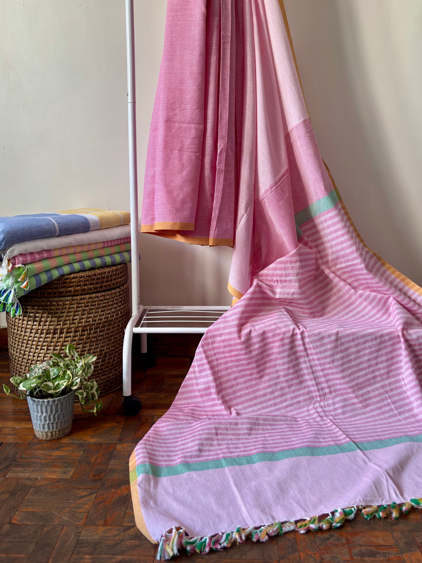 Assam pure cotton saree in pink shades