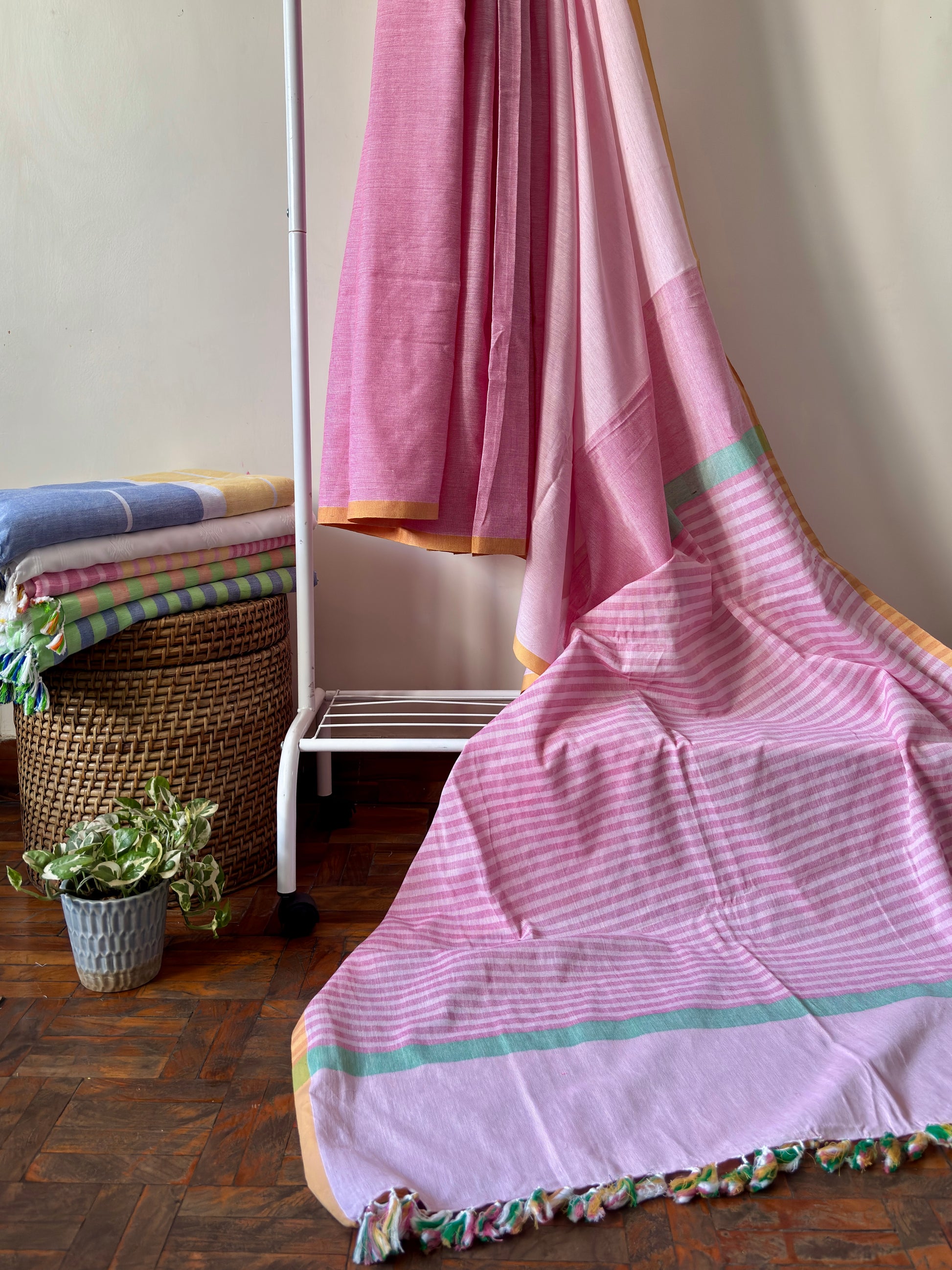 Assam pure cotton saree in pink shades