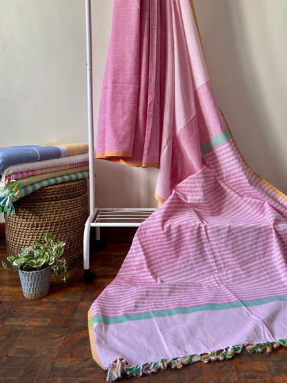 Assam pure cotton saree in pink shades