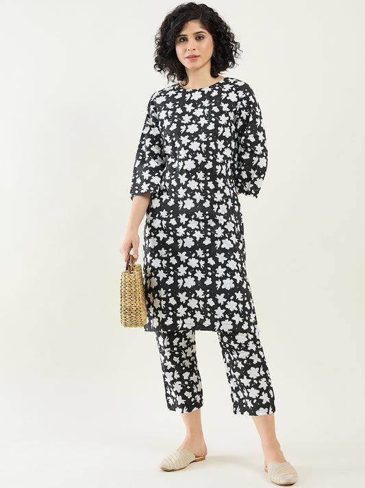 Modern Basics Long Length Kurta Set for Women | Monochrome