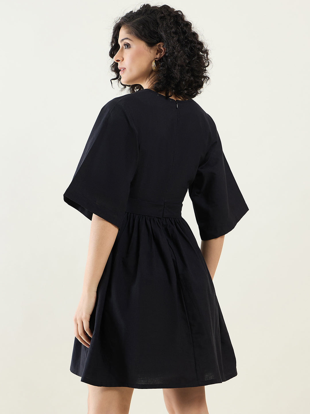 Belted Fit and Flared Dress with Wide Sleeves for Women