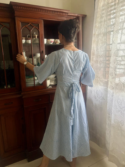 Women's Blue and White Striped Dress