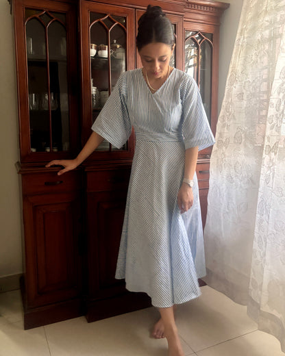 Women's Blue and White Striped Dress