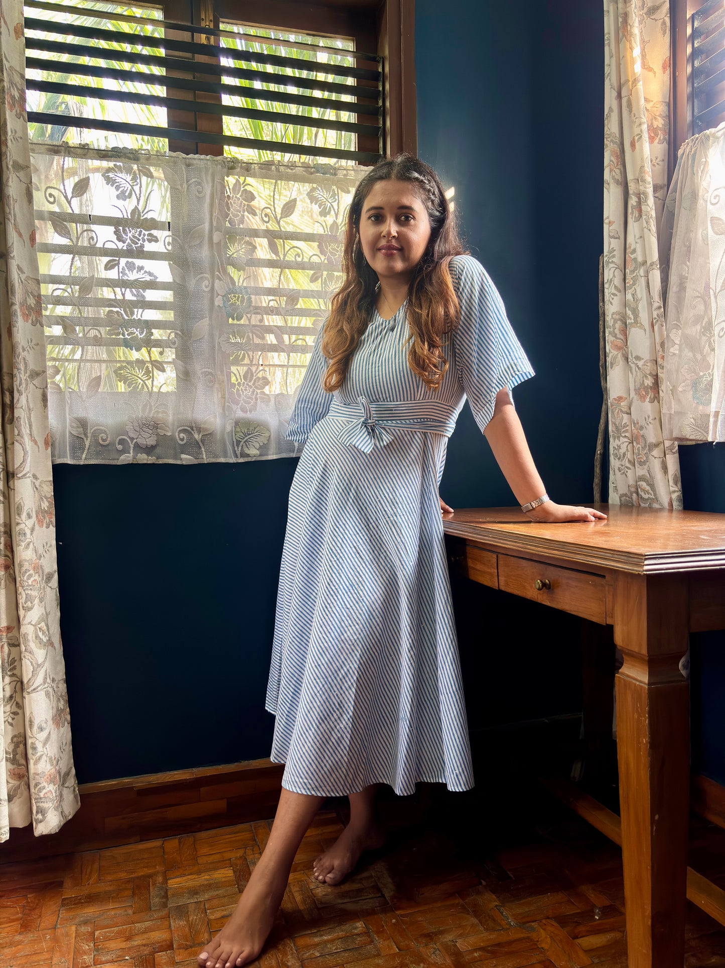 Women's Blue and White Striped Dress