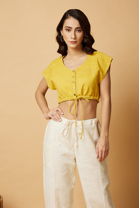 Crop top with kimono style sleeves in yellow