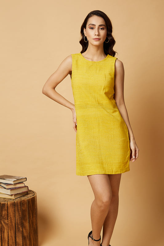 Mini shift dress in yellow for women