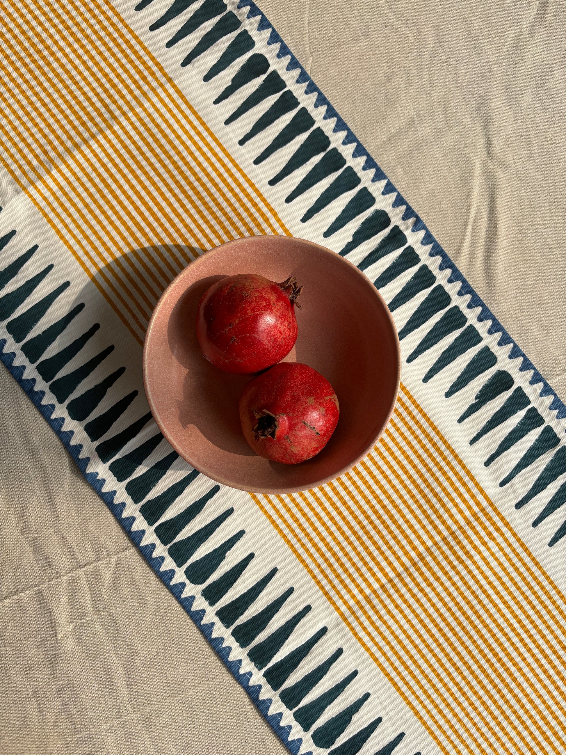 Hand Block Printed Table Runner | Blue & Yellow