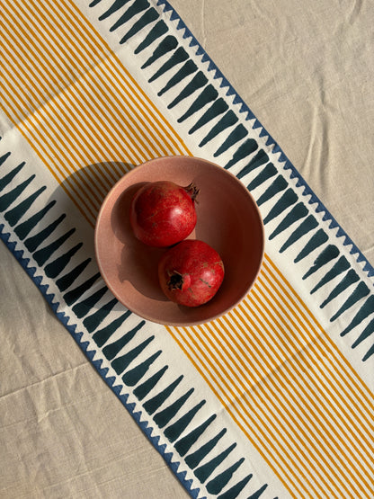Hand Block Printed Table Runner | Blue & Yellow