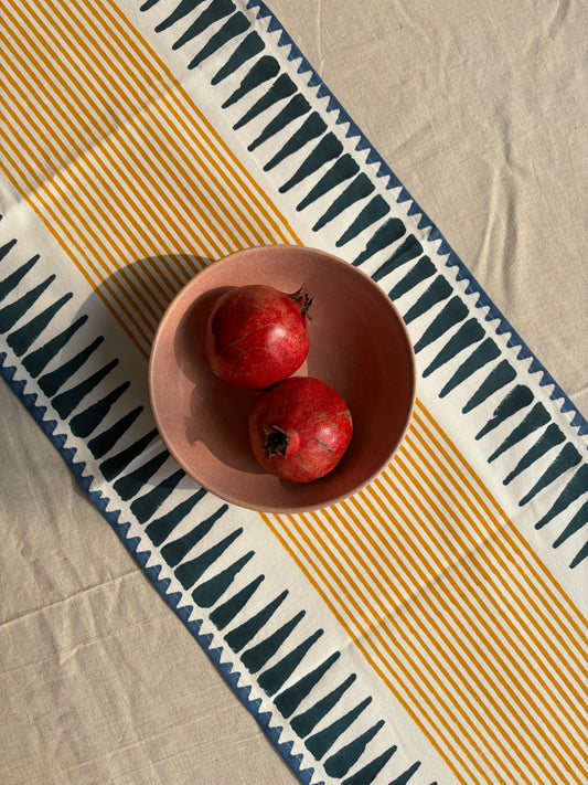 Hand Block Printed Table Runner | Blue & Yellow