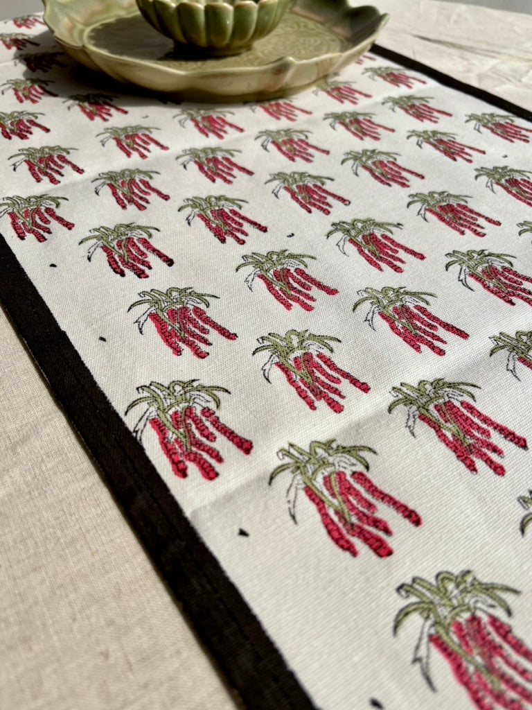 A Splash of Red Hand Block Printed Table Runner | Black, Red &amp; Off-White