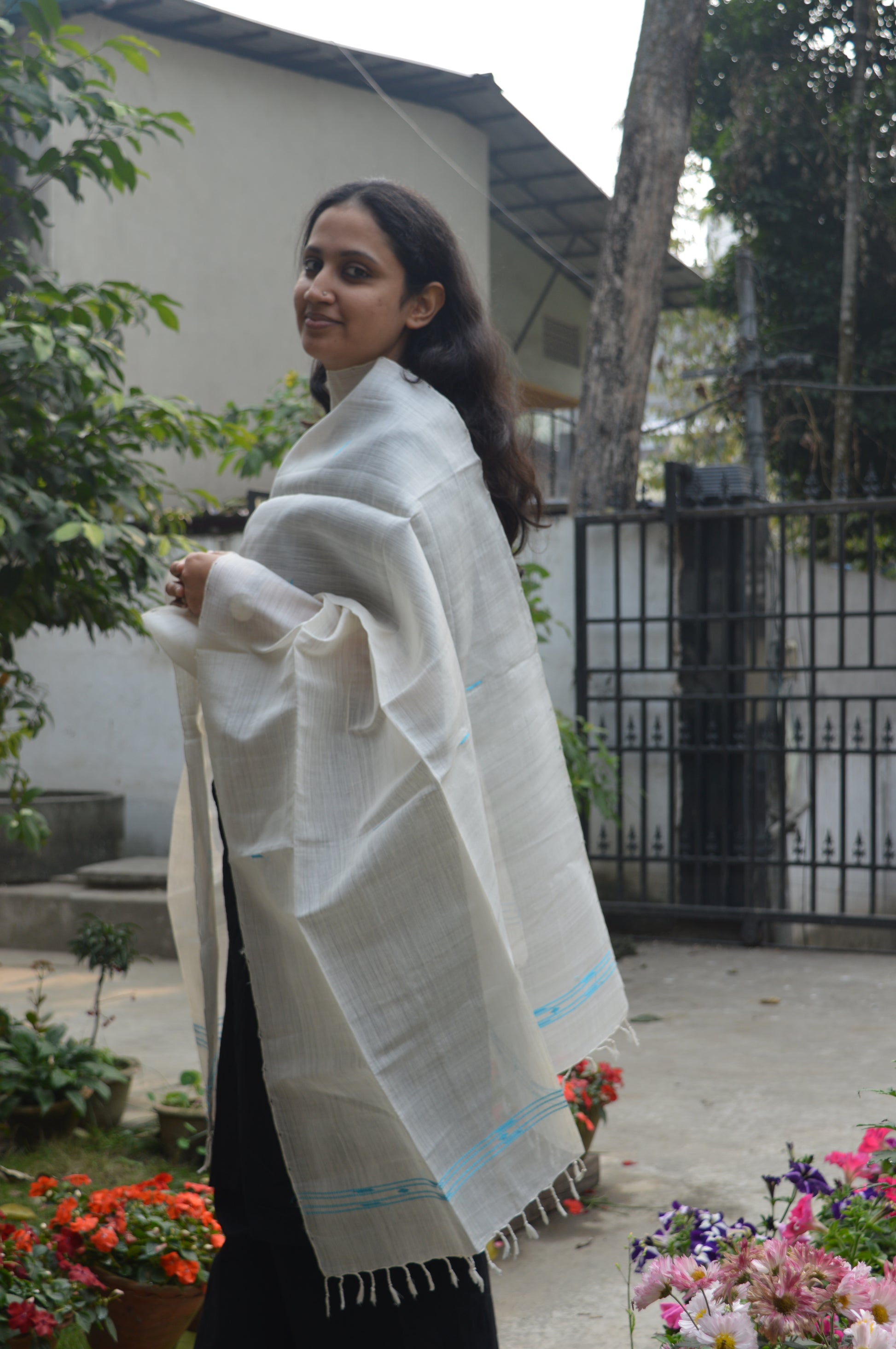White raw silk dupatta